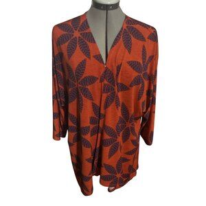 LuLaRoe Womens Lindsay Kimono Cardigan Cover-Up Rust & Blue Floral Size Large